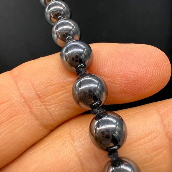 Hematite Bead Necklace 30 Inch Length Elegant Metallic Finish With Drawstring Po - Picture 5 of 7